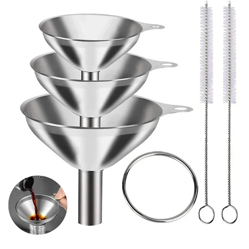 Home Cooking Oil - 3/5 Pcs Stainless Steel Kitchen Funnels