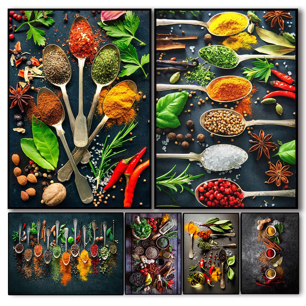 Home Cooking Oil - Herbs Spices Cooking Canvas Painting Nordic