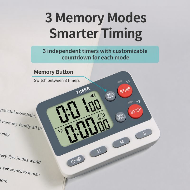 Home Cooking Channel - Two‑channel Digital Countdown Timer Memory Setting