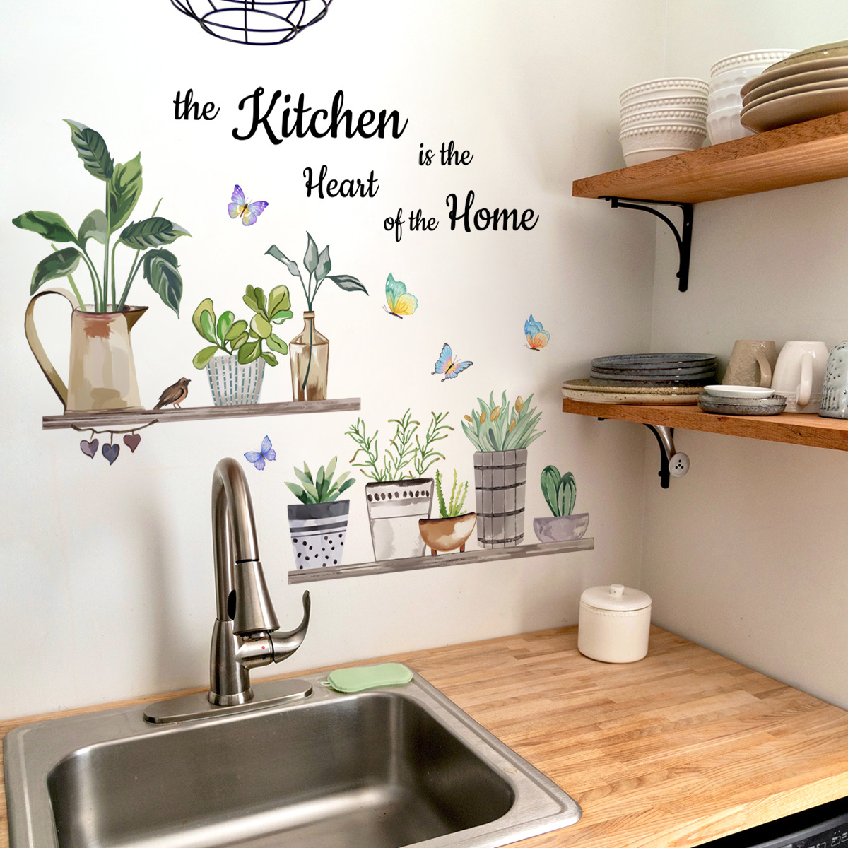 Home Cooking Quotes - Kitchen Green Plants Cooking Art Butterfly