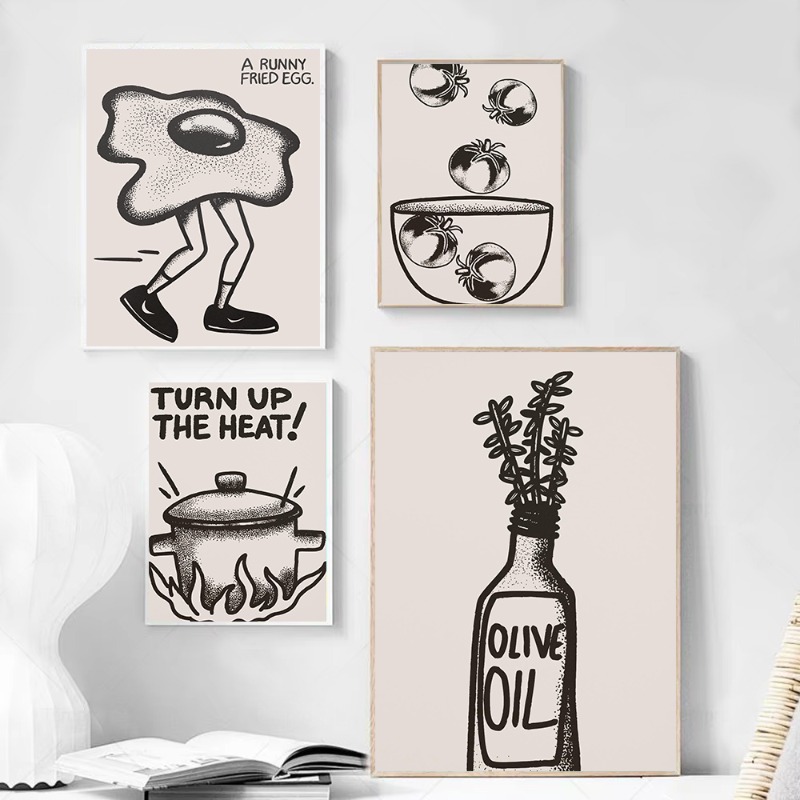 Home Cooking Quotes - Minimalist Line Art Kitchen Wall Prints